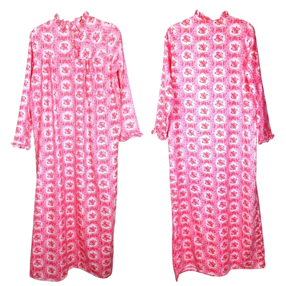 Deadstock NWT Vintage 80s Floral Flannel Nightgown Sz Small Pink Granny Cottage